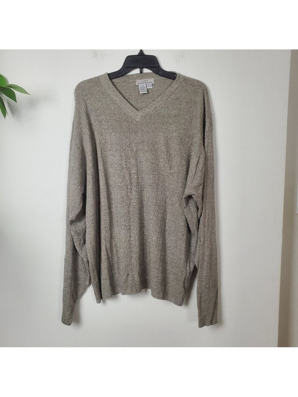 Vintage Aka Eddie Bauer Mens Sweater Ribbed Sleeve Gray Cream Specks XL